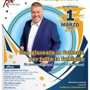 Locandina evento "A Pranzo con Stellina" a Rurabilandia. Illustrazione con il volto sorridente del comico abruzzese Stellina su uno sfondo che richiama la campagna e una tavola imbandita. Testi: Domenica 1 Marzo 2026, ore 13:00, menu tradizionale abruzzese, prezzo 35€.