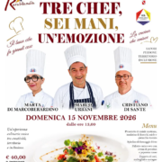 Locandina del pranzo Cooking Show Live a Rurabilandia con gli chef Marta Di Marcoberardino, Marco Urbani, Cristiano Di Sante e i patrocini dell'Associazione Provinciale Cuochi Teramo e dell'IIS Crocetti-Cerulli.