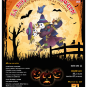 Locandina ufficiale dell'evento La Notte di Halloween a Rurabilandia il 31 ottobre 2026 con il menu completo della cena e i dettagli del DJ Set.