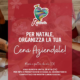 Locandina promozionale per le cene aziendali di Natale a Rurabilandia con sfondo rosso festivo, dettagli dei prezzi a partire da 35€ e contatti per le prenotazioni ad Atri.